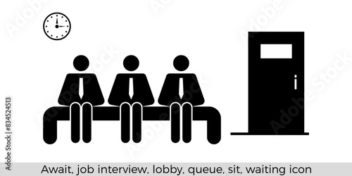 Waiting for interview icon. Await, job interview, lobby, queue, sit, waiting icon. Eps10 vector illustration