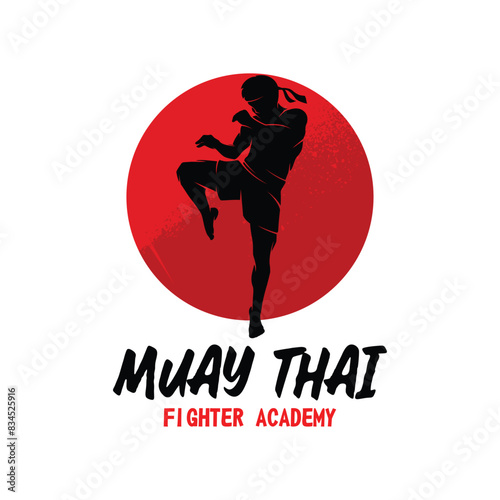 Muay Thai Boxing martial art logo design. Muay Thai Fighter Illustration vector