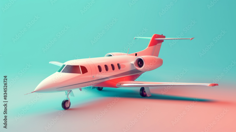 A sleek private jet painted in vibrant colors against a smooth gradient background. A sleek private jet painted in vibrant colors against a smooth gradient background.