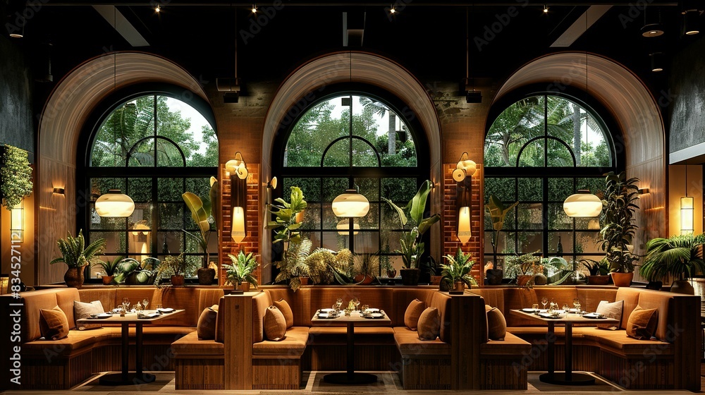 Obraz premium Warm Brown-Themed Restaurant Booth Design