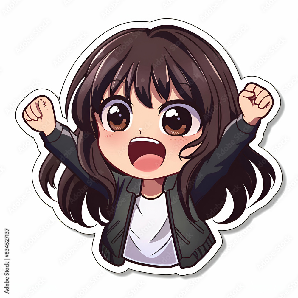 Productivity, Sticker, Ecstatic, Dark, Chibi, Contour, Vector, White Background, Detailed