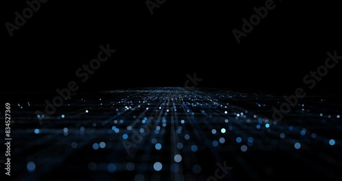 Futuristic digital technology lines and dots loop motion on clean black background.