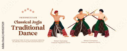 Isolated Javanese Classical dance illustration cell shaded style photo