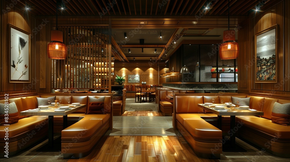 Cozy Brown Booths in Restaurant Interior Cozy Brown Booths in Restaurant Interior