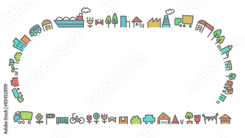 街と物流に関する手描きの背景イラスト