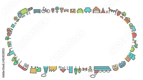 街と物流に関する手描きの背景イラスト　円形