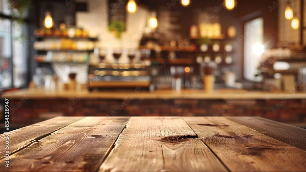 Empty wooden table in front of abstract blurred back Empty wooden table in front of abstract blurred back