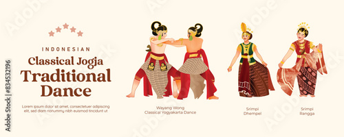 Isolated Javanese Classical dance illustration cell shaded style