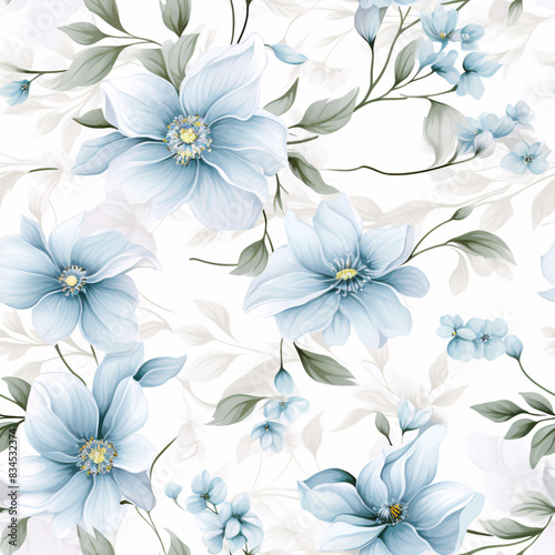 Elegant seamless pattern featuring delicate wildflowers and leaves in clean tones  intertwined with water and ink color effects  creating a luxury design