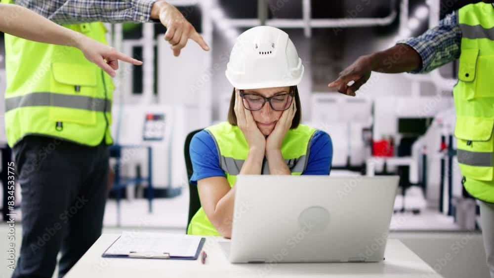 Blaming And Bullying Engineer. Pointing Finger Blaming And Bullying Engineer. Pointing Finger