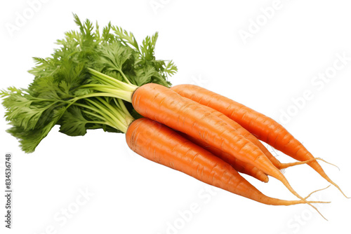 Fresh carrots with green tops isolated on transparent background photo
