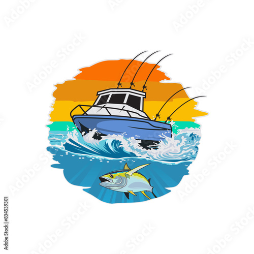 tuna boat fishing illustration logo vector image t shirt