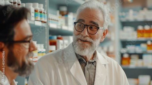 Senior pharmacist working with a colleague in a drug store