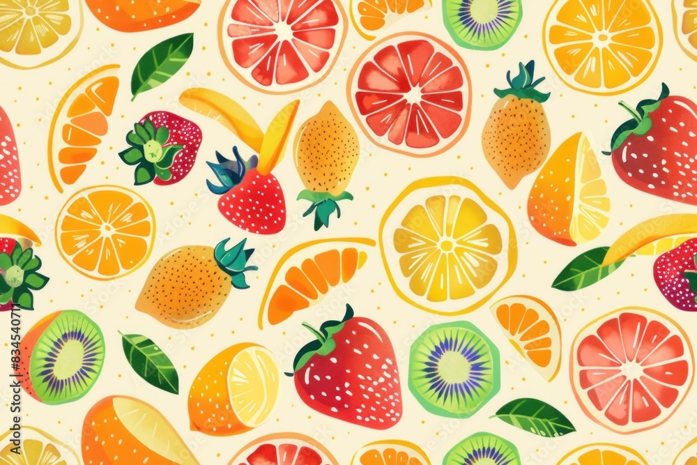 Juicy and Colorful Fruit Pattern Featuring Fresh and Vibrant Fruits for a Lively Design