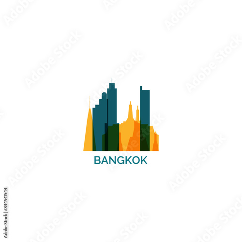 Bangkok city, cityscape, panorama view logo. Modern vector icon with Thailand capital horizon. Isolated skyline graphic