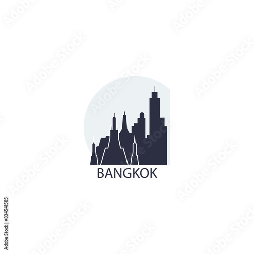 Bangkok city, cityscape, panorama view logo. Modern vector icon with Thailand capital horizon at sunrise, sunset. Isolated skyline graphic