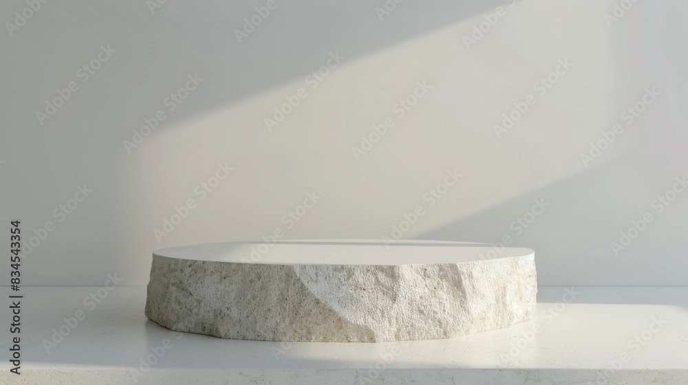 White Stone Podium on White Background with Sunlight