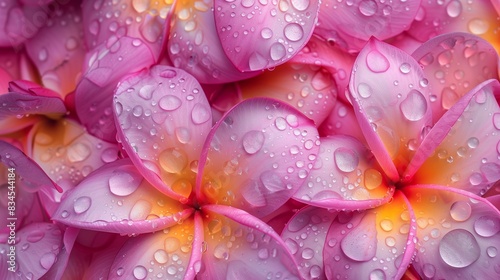 plumeria flower petals with water drops close up

