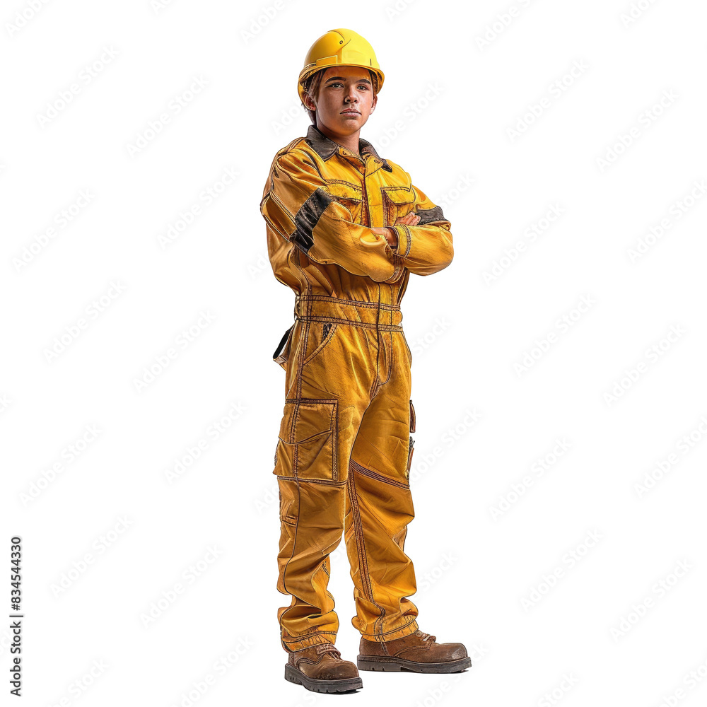 psd looking camera young builder man uniform with yellow helmet and black glove psd looking camera young builder man uniform with yellow helmet and black glove