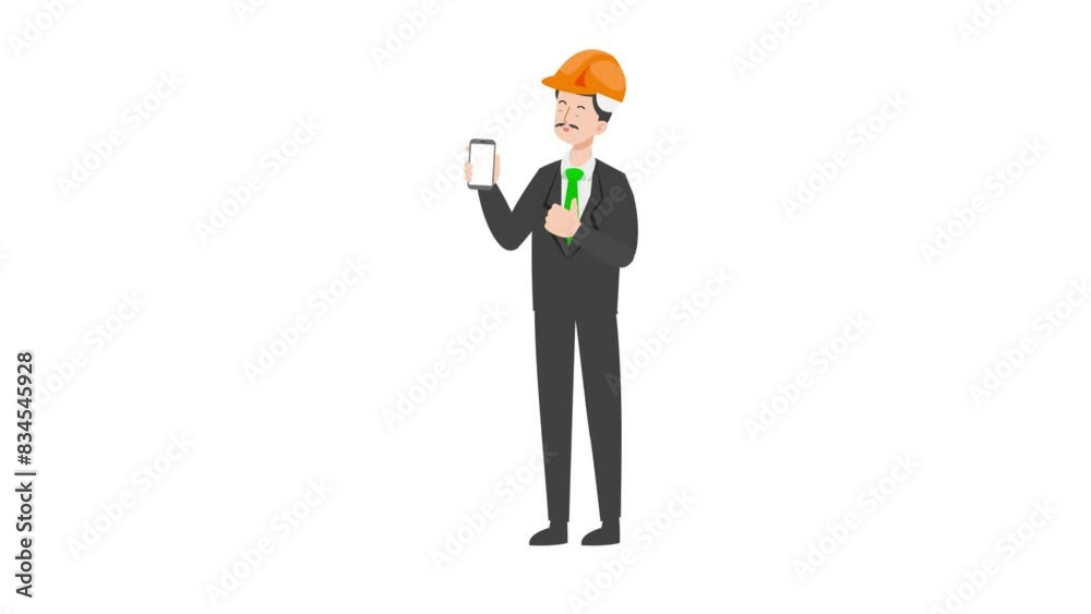Engineer showing mobile screen Engineer showing mobile screen