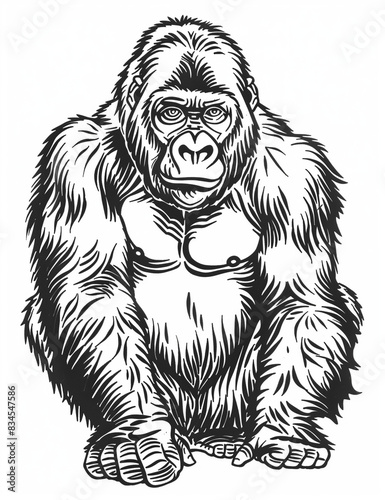 Gorilla Illustration  Printable Line Art Coloring Page - Coloring Pages for All Ages  - Relaxing Coloring Pages for Adults - Printable pages  - Black and white - Easy Coloring Pages