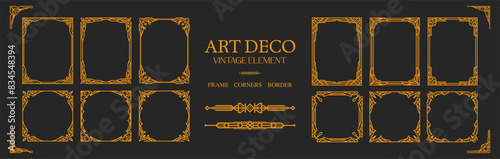 Art Deco gold Frame Corners Border , vintage frame , ornament frame ,line geometric luxury frames , wedding banner label card geometric background vector illustration	