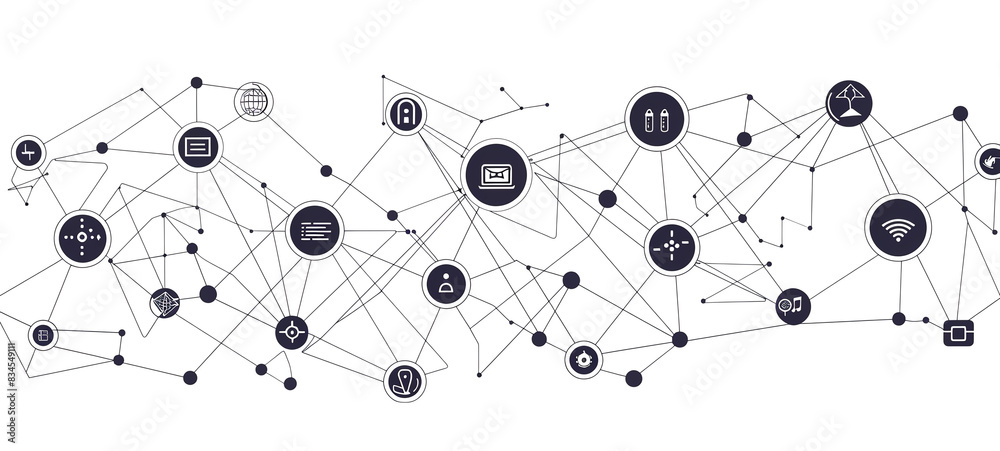 network nodes with encrypted data paths flat design side view information security theme water color black and white. network nodes with encrypted data paths flat design side view information security theme water color black and white.