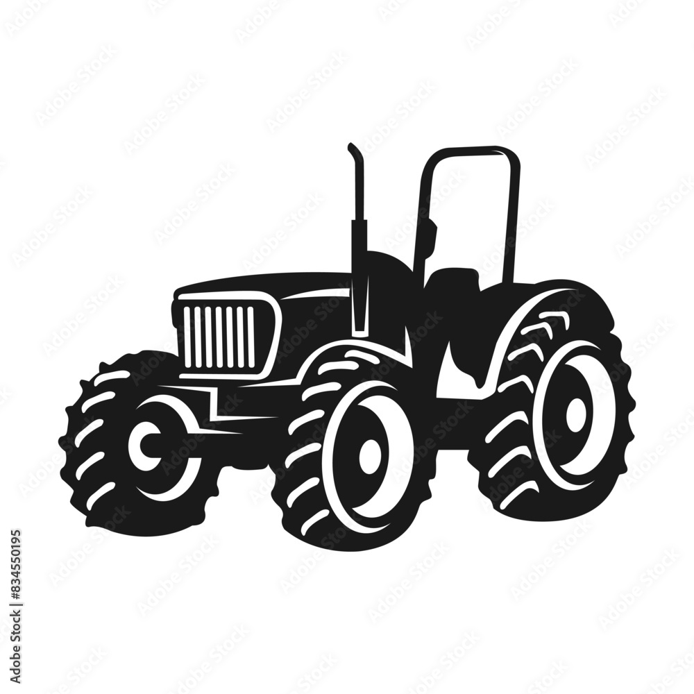 Obraz premium black old tractor silhouette on white background