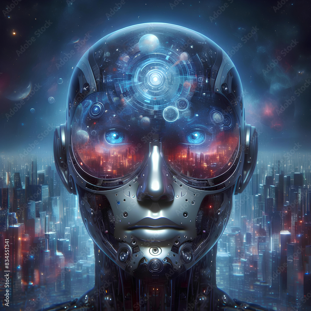 Explore the World of 'Cyborg' – A Cybernetic Organism with a Futuristic City Reflected in Its Visor! Explore the World of 'Cyborg' – A Cybernetic Organism with a Futuristic City Reflected in Its Visor!