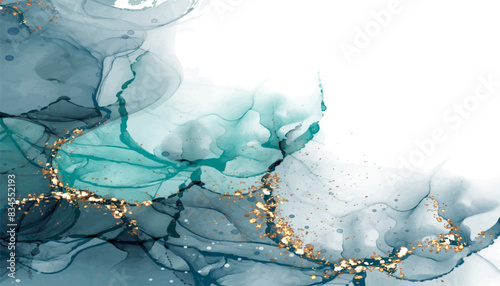 Natural deep green abstract watercolor art. Marbled Emerald Tender background. Marble texture, resin alcohol ink flow in vector.