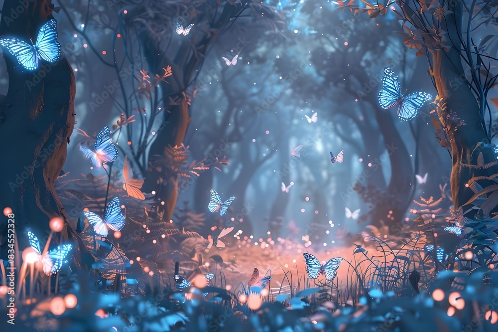 Fototapeta premium Shining Flowers, Enchanting Moonbeams, Botanical Scene, glistening Morning