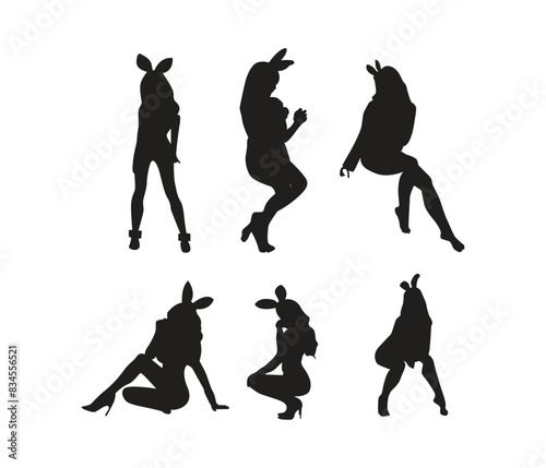 vector illustration bunny girl silhouette set