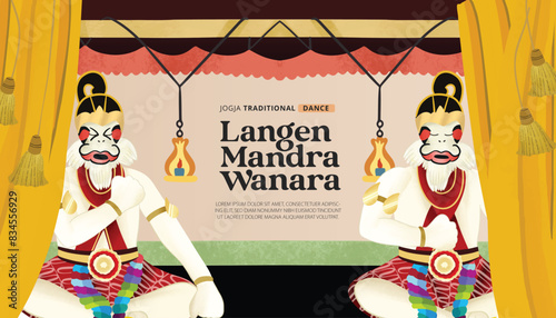 Creative layout idea with Indonesia dancer Langen Mandra Wanara Javanese Illustration photo