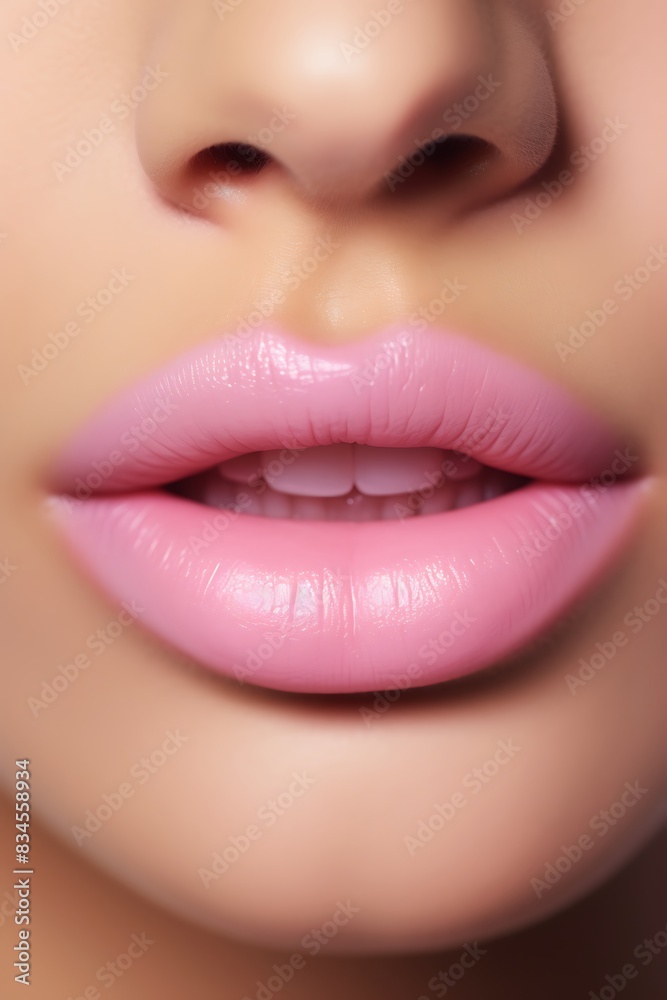 Close-up of beautiful female lips with soft white skin, shiny, healthy coloured lips, half open, sigh. Close-up of beautiful female lips with soft white skin, shiny, healthy coloured lips, half open, sigh.