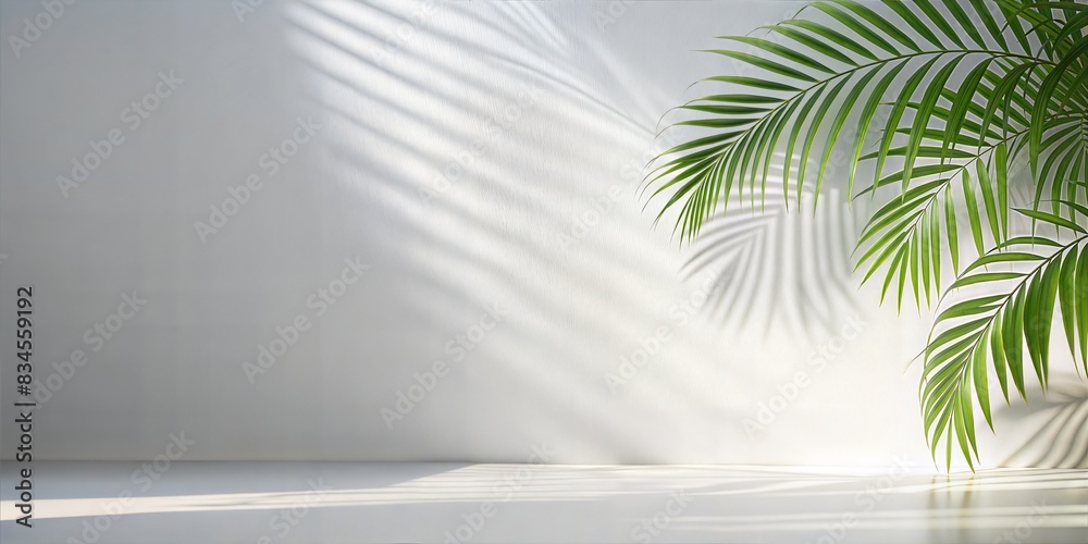 White Wall with Palm Shadows Blur: A minimalist white wall with soft, blurred shadows of palm leaves, perfect for a clean and elegant product presentation.
White Wall with Palm Shadows Blur: A minimalist white wall with soft, blurred shadows of palm leaves, perfect for a clean and elegant product presentation.