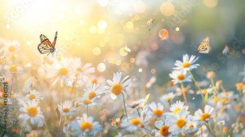 A colorful meadow filled with blooming flowers on a bright summer day