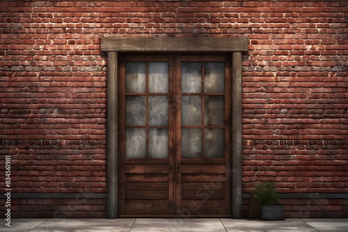 A door with glass panes on the front of a brick building. Red brick exterior