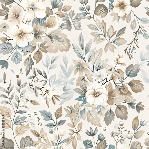 Wallpaper Mural Elegant natural pattern in a seamless design, showcasing intricate floral elements and soft, earthy tones for a soothing fabric print Torontodigital.ca