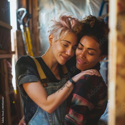 LGBTQ couple working together on a home improvement project