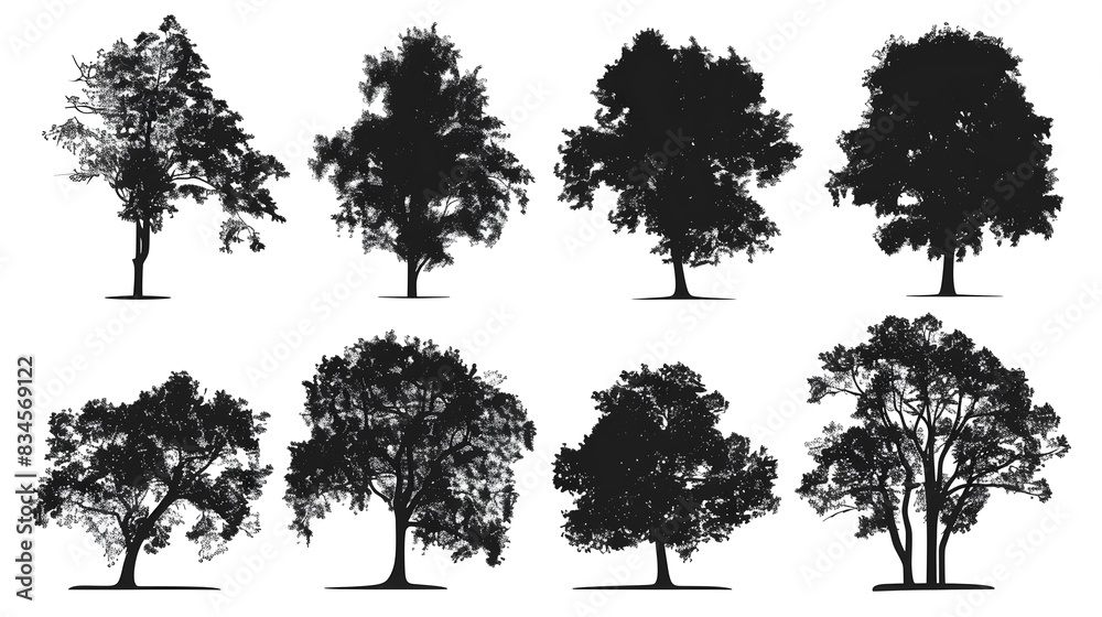 Fototapeta premium Tree silhouette set. CAD Drawing on white background