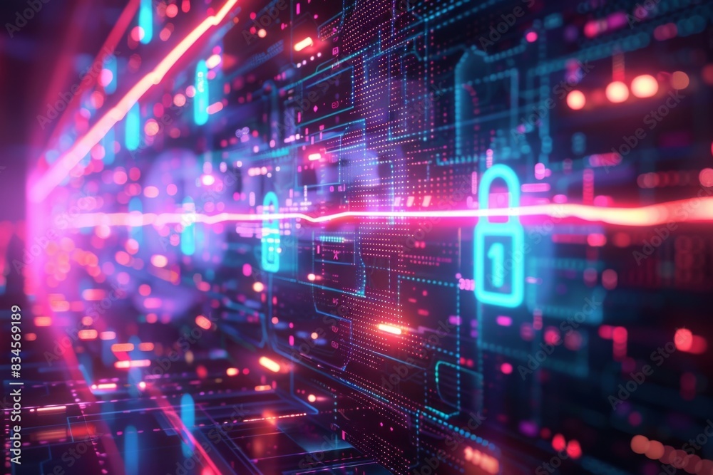 Cyber Security Data Transfer illustration created with Generative AI Cyber Security Data Transfer illustration created with Generative AI