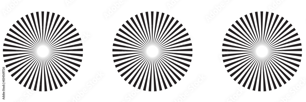 Radial circle lines. Circular radiating lines geometric element. Sun star rays symbol. Abstract geometric shapes. Design element. Vector illustration isolated on white background. Radial circle lines. Circular radiating lines geometric element. Sun star rays symbol. Abstract geometric shapes. Design element. Vector illustration isolated on white background.