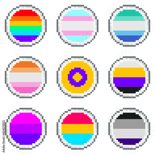 Variant of LGBT and Gender Identity Badge, Pixel Art Icon Set