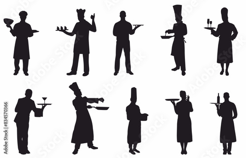 Set of chef, waiter and waitress silhouette. Restaurant staff collection silhouette. 