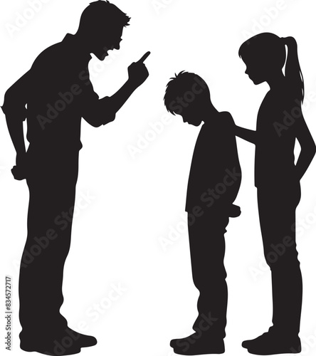 a Silhouette Child abuse Parents scold children boy black color only