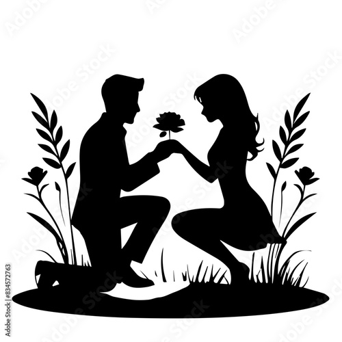 man propose to his girlfriend vector black silhouette logo illustration design for business and apps