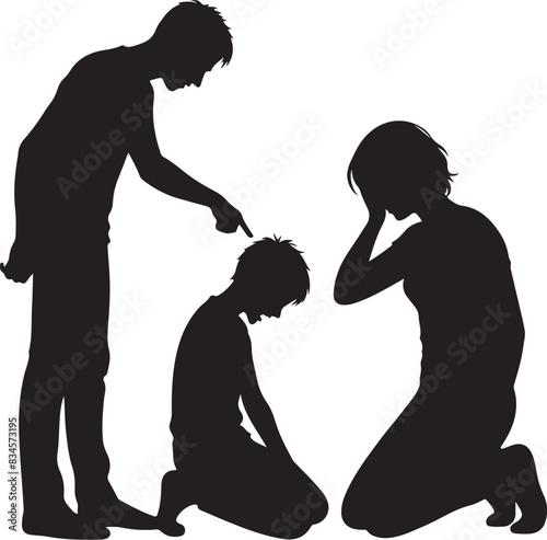 a Silhouette Child abuse Parents scold children boy black color only