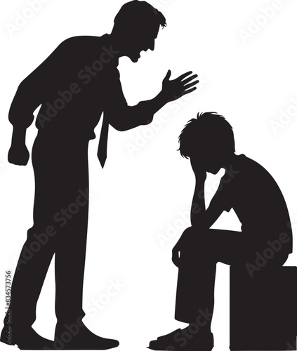 a Silhouette Child abuse Parents scold children boy black color only