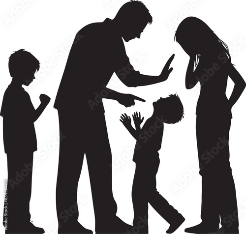 a Silhouette Child abuse Parents scold children boy black color only