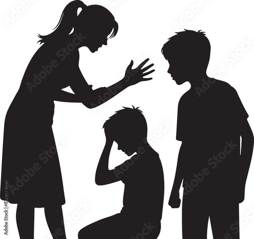 a Silhouette Child abuse Parents scold children boy black color only